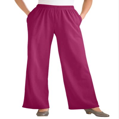 Woman Within Plus Size Tall 7-Day Knit Wide-Leg Pull-On Pants - 5X, Raspberry