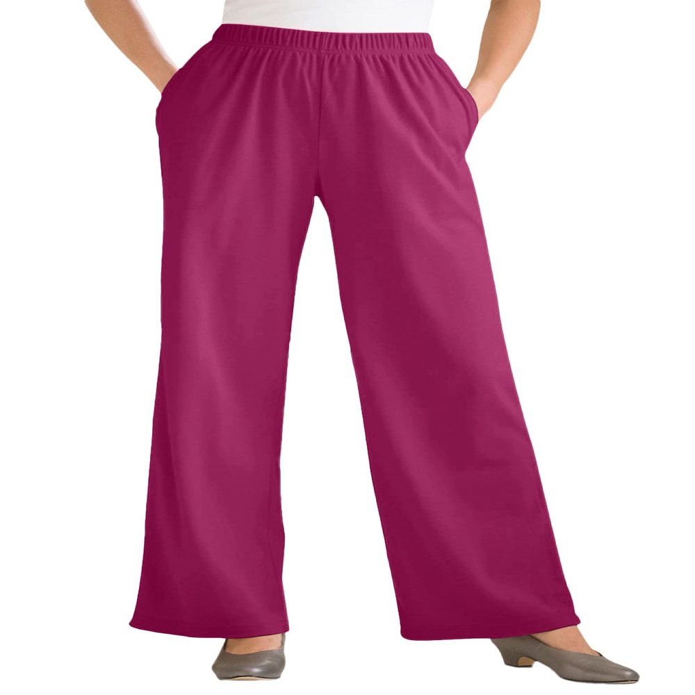 Woman Within Plus Size Tall 7-Day Knit Wide-Leg Pull-On Pants - 5X, Raspberry