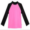 Made in USA Long Sleeve Girls' Rashguard Swimming Suit Swim Tshirt Tee UPF50+ Sun Protection for Beach Pool Summer Fun, Medium Pink w/Black, 6/9m view 1