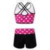 Huimingda Kids Girls Polka Dots Swimsuit Swimwear Tankini Crop Top with Shorts Swimming Dancing Gymnastic Outfit Rose_Red 12 view 2