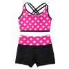 Huimingda Kids Girls Polka Dots Swimsuit Swimwear Tankini Crop Top with Shorts Swimming Dancing Gymnastic Outfit Rose_Red 12 view 3