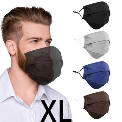 Beard Face Mask for Bearded Men, Extra Large XL Facemask with Nose Wire Washable Reusable Breathable Adjustable Ear Loops Fashion Adult Plain Solid Cotton Cloth Fabric Madks, cubre bocas para hombres