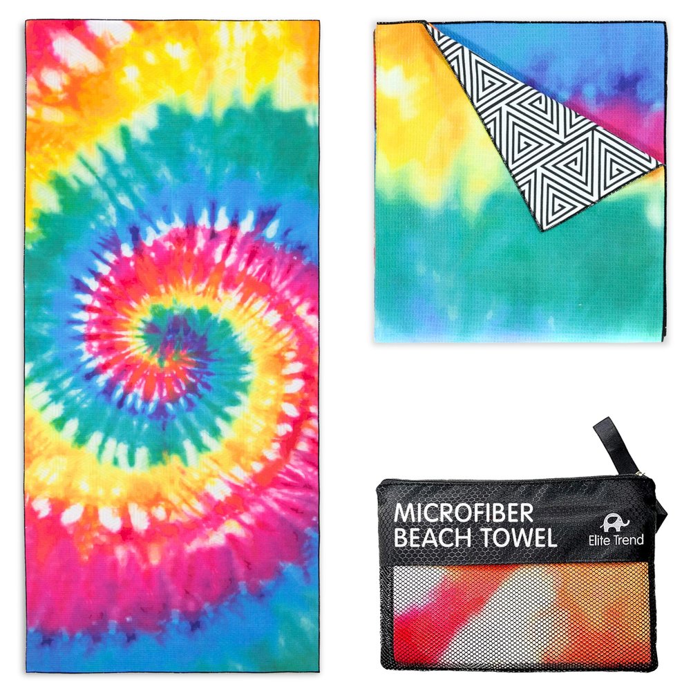Elite Trend Microfiber Beach Towel Waffle for Adults with Bag - Extra Large 78x35 inch Lightweight Sand Free Quick Dry Towel for Travel, Swimming, Yoga, Camping (Tie Dye)