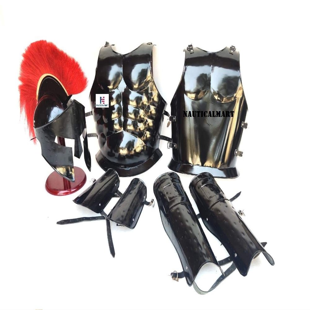 Nautical-Mart Medieval Roman King 300 Spartan Helmet W/Red Plume Halloween Muscle Armor Leg Or Arm Guard