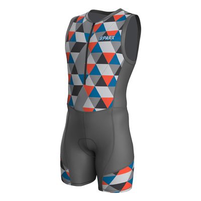 Sparx Men`s Triathlon Suit Trisuit Race Skinsuit Cycling Speed Suit Italian Fabric Swimskin (Polygone_2XL) Grey