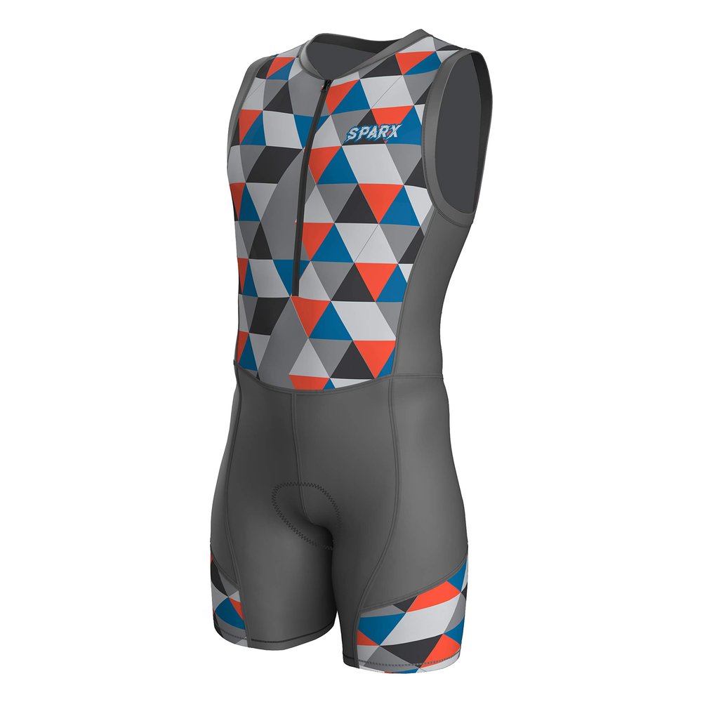 Sparx Men`s Triathlon Suit Trisuit Race Skinsuit Cycling Speed Suit Italian Fabric Swimskin (Polygone_2XL) Grey