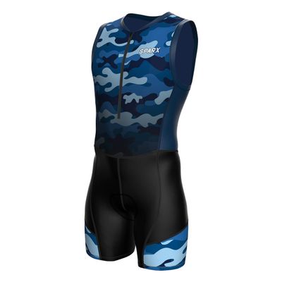 Sparx Men`s Triathlon Suit Trisuit Race Skinsuit Cycling Speed Suit Italian Fabric Swimskin (Blue_Camo_S)