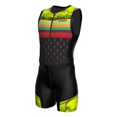 Sparx Men`s Triathlon Suit Trisuit Race Skinsuit Cycling Speed Suit Italian Fabric Swimskin (Pineapple_S)