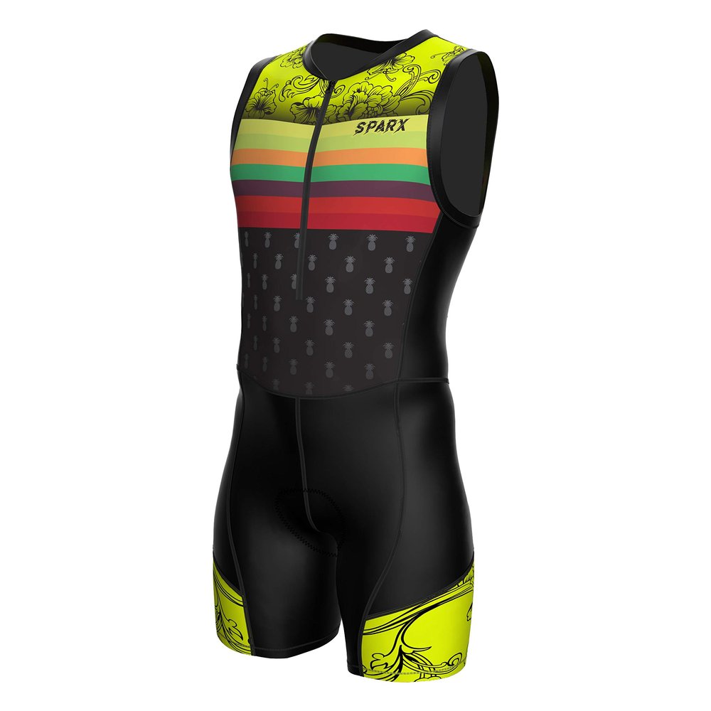 Sparx Men`s Triathlon Suit Trisuit Race Skinsuit Cycling Speed Suit Italian Fabric Swimskin (Pineapple_S)