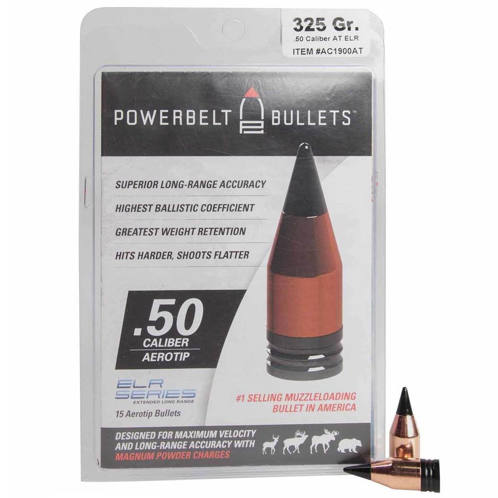 Powerbelt ELR Muzzleloading Bullets 50 Caliber AeroTip 15PK,Black