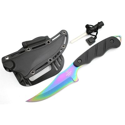Snake Eye Tactical 9" Full Tang Tactical Knife with Knife Sharpener & ABS Plastic Sheath (Rainbow)