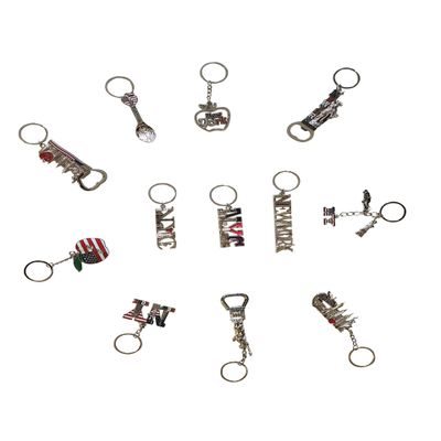 12 Pack NYC Souvenir Collection New York Metal Keychain Ring Bundle Bulk Includes 4pc Bottle Opener,Empire State, Freedom Tower, Statue Of Liberty, USA Flag,NY Cab, Apple & Moree