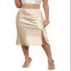 ALCEA ROSEA Womens Silky Satin Midi Skirt High Waist Elastic Waist A Line Flared Skirt with Slit(Champagne, L) view 1