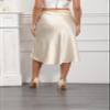ALCEA ROSEA Womens Silky Satin Midi Skirt High Waist Elastic Waist A Line Flared Skirt with Slit(Champagne, L) view 2