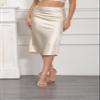 ALCEA ROSEA Womens Silky Satin Midi Skirt High Waist Elastic Waist A Line Flared Skirt with Slit(Champagne, L) view 3
