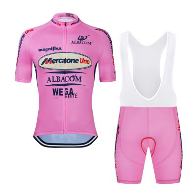 SGCIKER Marco Pantani Pink Pro Team Retro Mercatone Uno Cycling Jersey Set Mens Summer Short Sleeve Breathable MTB Bike Clothing Bib Sets 9D Gel Pad(L)