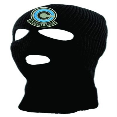 ALLNTRENDS Adult Three Hole Mask Capsule Corp Embroidered Face Cover Warm Cold Winter Sky Hat (Black)