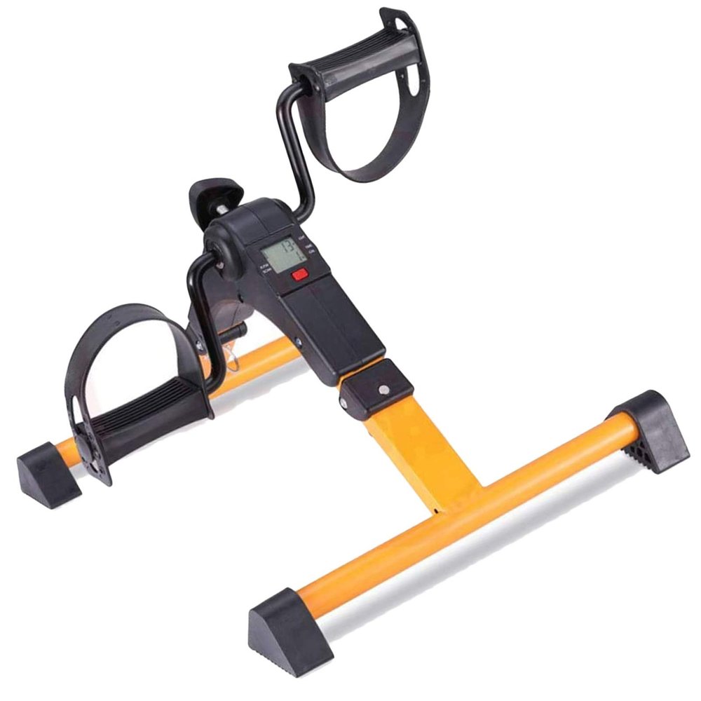 ZXFF Folding Pedal Exerciser, Portable Mini Exercise Bike with Adjustable Hand and Foot Training Resistance, with LCD Display (Color : Yellow)