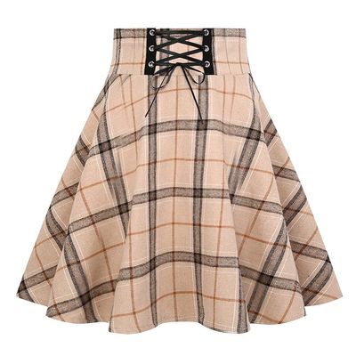 Khaki Skirt for Women 2025 Fall Winter Pleated Mini Plaid Skirt (Large, Plaid Khaki)