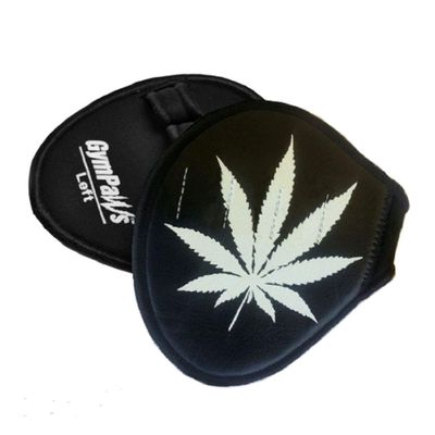 GymPaws 420 Friendly PRO |Real Leather No Finger Workout Glove | Slightly Padded 4 Fingerloop Sweatproof Back | (Pot Leaf)