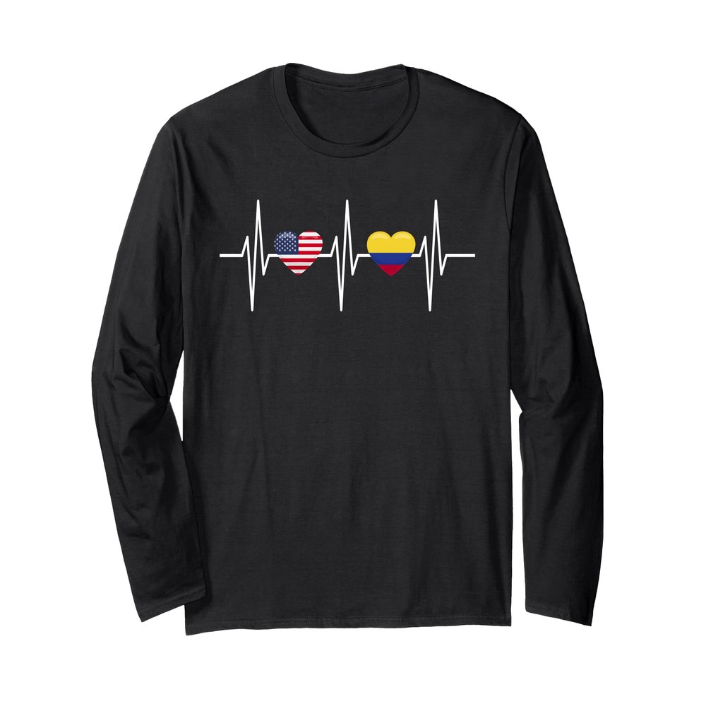 USA Colombia Shirt Heartbeat America Colombian Flag Heart Long Sleeve T-Shirt