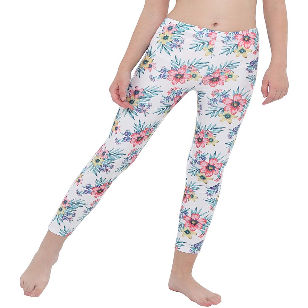 Hansber Kids Girls Tie Dye Running Pants High Waist Leggings Dance Sports Gymnastics Yoga Casualwear White 4