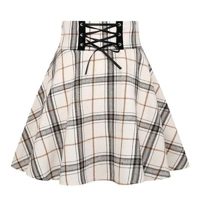 IDEALSANXUN Gothic Plaid Mini Skirts for Womens Short High Waist Plaid Skirts (X-Large, Plaid Beige)