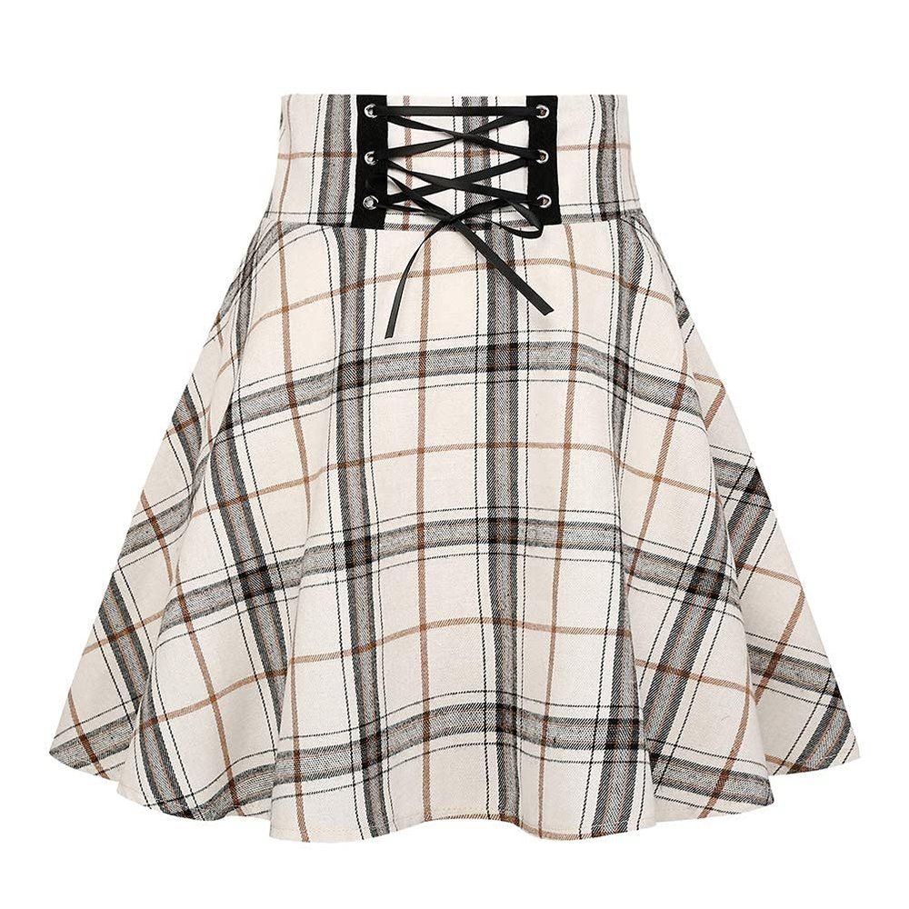 IDEALSANXUN Gothic Plaid Mini Skirts for Womens Short High Waist Plaid Skirts (X-Large, Plaid Beige)