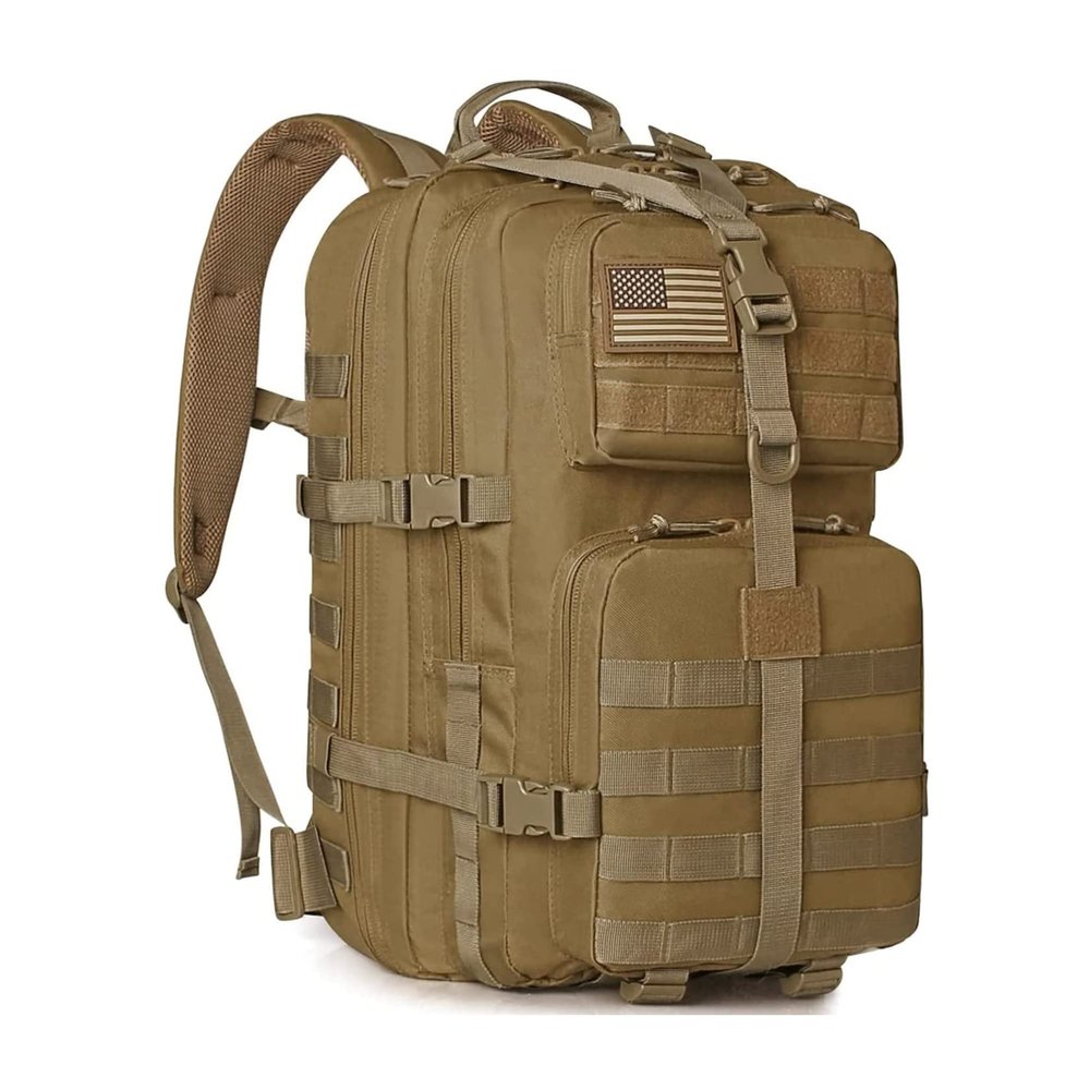 WINCENT Multi Function Military Tactical Assault Backpack with Double Stitching, Braided Handle, and Laser Cut Mole Webbing for Gear Attachment, Tan