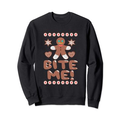 Bite Me Funny Christmas Holiday Gingerbread Cookie Sweatshirt