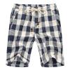 Flygo Men's Summer Casual Linen Drawstring Striped Beach Shorts (X-Small, Plaid Navy) view 1