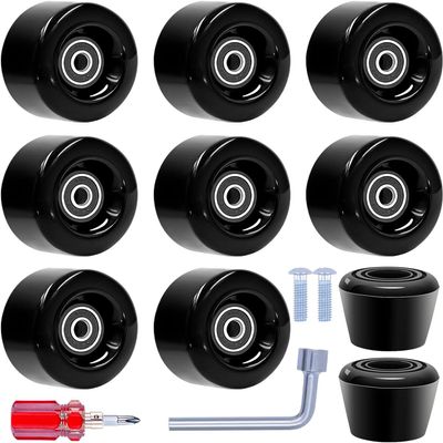 Tanzfrosch 8 Pack Roller Skate Wheels with Bearings Installed and 2 Toe Stoppers for Double Row Skating, Quad Skates and Skateboard Outdoor or Indoor Use, 32mm x 58mm 82A (Black)
