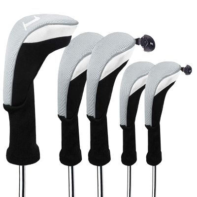 FINGER TEN Golf Club Head Covers Woods Driver Fairway Hybrid 3/4/5 Set, Headcovers Men 1 3 5 7 X Interchangeable Number Tag, Fit All Wood Clubs (Gray-1 Driver&2 Fairway&2 Hybrid)
