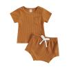 Newborn Baby Boy Girl Summer Clothes Ribbed Sleeveless Bodysuits Rompers Tops+Shorts Pants 2PCS Outfits Set Toddler Clothes (Brown D, 2T-3T) view 1