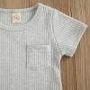 Newborn Baby Boy Girl Summer Clothes Ribbed Sleeveless Bodysuits Rompers Tops+Shorts Pants 2PCS Outfits Set Toddler Clothes (Grey D, 12-18 Months) view 4