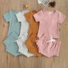 Newborn Baby Boy Girl Summer Clothes Ribbed Sleeveless Bodysuits Rompers Tops+Shorts Pants 2PCS Outfits Set Toddler Clothes (Brown D, 0-6 Months) view 3