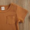 Newborn Baby Boy Girl Summer Clothes Ribbed Sleeveless Bodysuits Rompers Tops+Shorts Pants 2PCS Outfits Set Toddler Clothes (Brown D, 0-6 Months) view 4