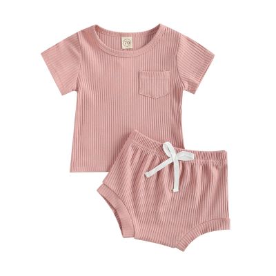 Newborn Baby Boy Girl Summer Clothes Ribbed Sleeveless Bodysuits Rompers Tops+Shorts Pants 2PCS Outfits Set Toddler Clothes (Pink D, 12-18 Months)