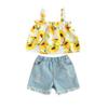 Baby Girl Shorts Set Crop Top Camisole Shirt&Ripped Jeans Shorts Toddler Summer Clothing Outfits (2-3T,Sunflower top+Jeans Shorts) view 1