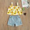 Baby Girl Shorts Set Crop Top Camisole Shirt&Ripped Jeans Shorts Toddler Summer Clothing Outfits (2-3T,Sunflower top+Jeans Shorts) view 2