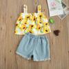 Baby Girl Shorts Set Crop Top Camisole Shirt&Ripped Jeans Shorts Toddler Summer Clothing Outfits (2-3T,Sunflower top+Jeans Shorts) view 4