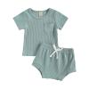 Newborn Baby Boy Girl Summer Clothes Ribbed Sleeveless Bodysuits Rompers Tops+Shorts Pants 2PCS Outfits Set Toddler Clothes (Light Blue D, 2T-3T) view 1