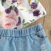 Baby Girl Shorts Set Crop Top Camisole Shirt&Ripped Jeans Shorts Toddler Summer Clothing Outfits (5-6X,Floral top+Jeans Shorts) view 3