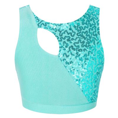 VernLan Girls Sleeveless Sequin Dance Crop Top Gymnastic Sports Vest Tank Top Shirts Jazz Modern Dance wear Costume Mint Green 6