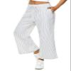 LNX Womens Linen Capri Pants Wide Leg High Waisted Drawstring Casual Cropped Pants with Pockets view 1