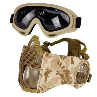 Yzpacc Airsoft Mask with Goggles, Foldable Half Face Airsoft Mesh Mask with Ear Protection for Paintball Shooting Cosplay CS Game