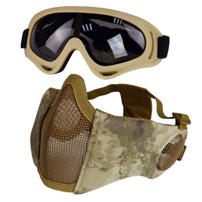 Yzpacc Airsoft Mask with Goggles, Foldable Half Face Airsoft Mesh Mask with Ear Protection for Paintball Shooting Cosplay CS Game