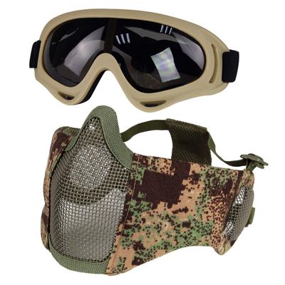 Airsoft Mask with Goggles, Foldable Half Face Airsoft Mesh Mask with Ear Protection for Paintball Shooting CS Game (PG)