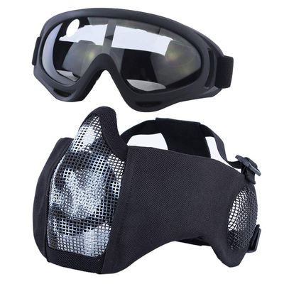 Yzpacc Airsoft Mask with Goggles, Foldable Half Face Airsoft Mesh Mask with Ear Protection for Paintball Shooting Cosplay CS Game