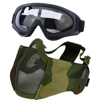 Yzpacc Airsoft Mask with Goggles, Foldable Half Face Airsoft Mesh Mask with Ear Protection for Paintball Shooting Cosplay CS Game